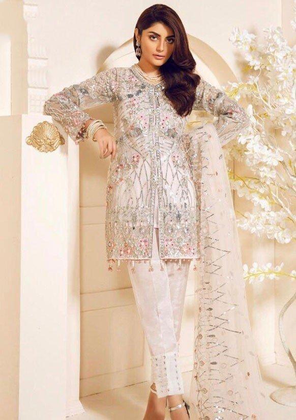 Indian White Net Trouser Suit In Pear Work ID3240