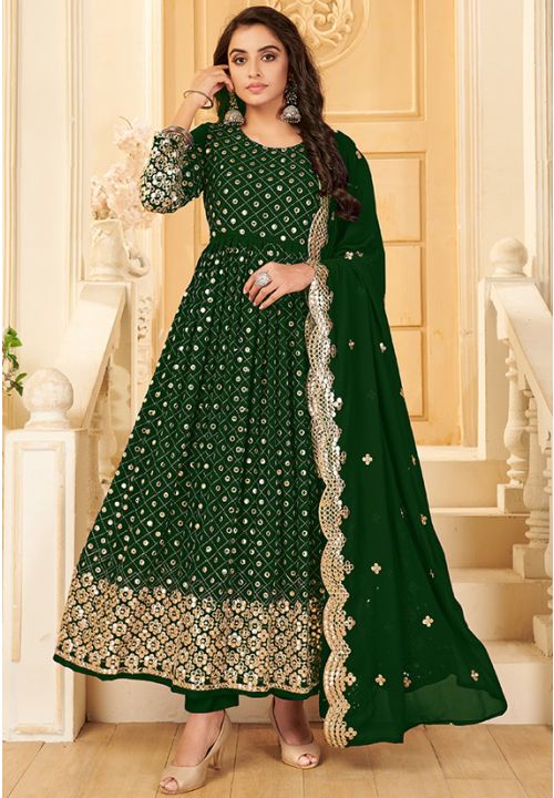 Green Indian Wedding Bridesmaid Long Anarkali Mirror Work SAYS70003 –  ShreeFashionWear