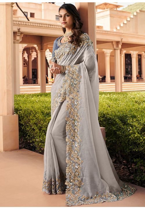 Grey shop bridal saree