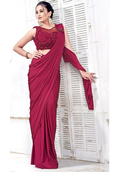 Maroon Coloured Cotton Lycra Saree Shape wear!! – Royskart
