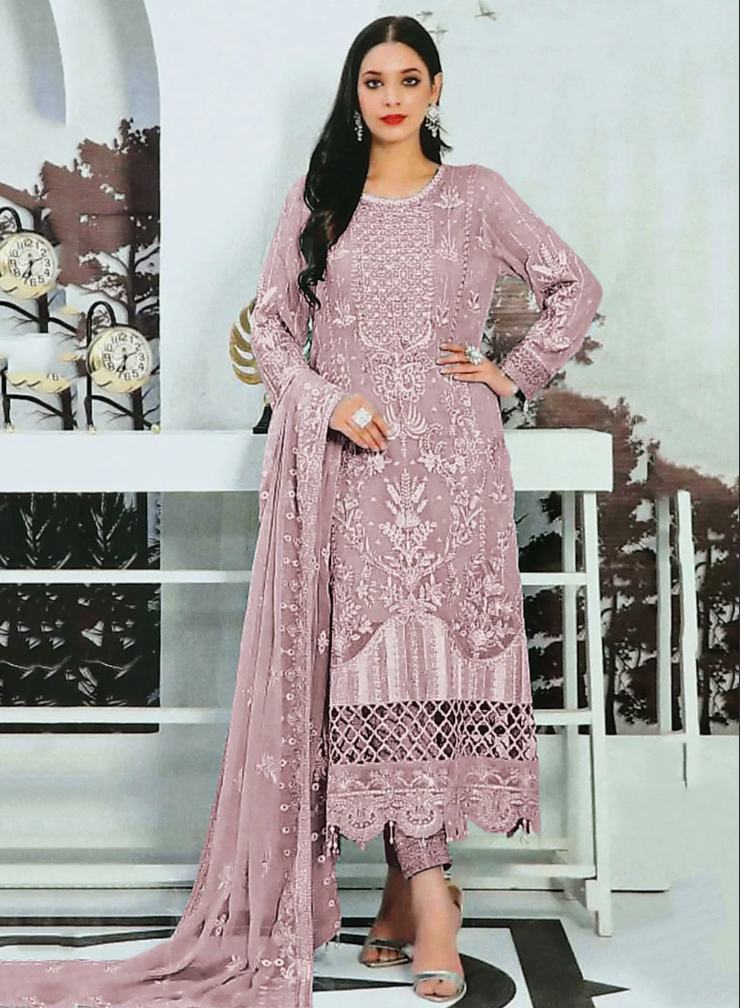 Pink Designer Pant Style Suit In Organza