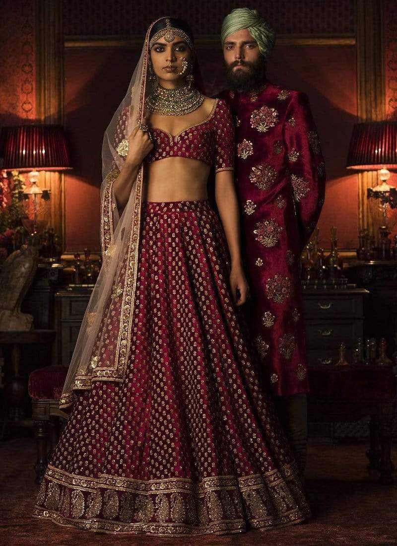 Royal Maroon Sparkle Rajwadi Silk Bridal Lehenga Choli Ensemble