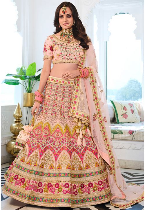 Peach Velvet Bridal Lehenga Choli 277196