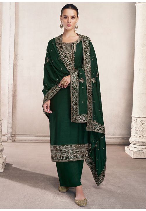 Best Embroidered Green Color pant palazzo with Suit.