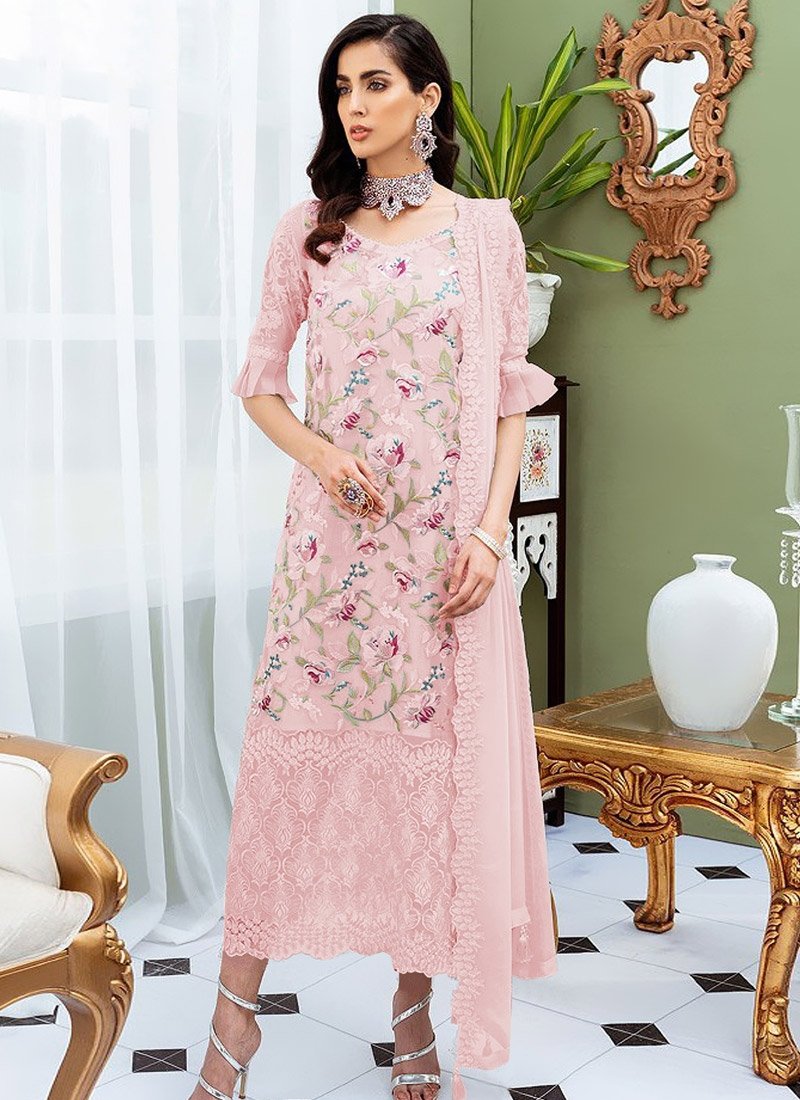 Pink Floral Partywear Georgette Cigratte Style Pants Suit SFFZ90918 –  ShreeFashionWear