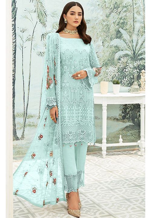 Blue Georgette Print Salwar Pant Churidar Suit SRROY373102 –  ShreeFashionWear