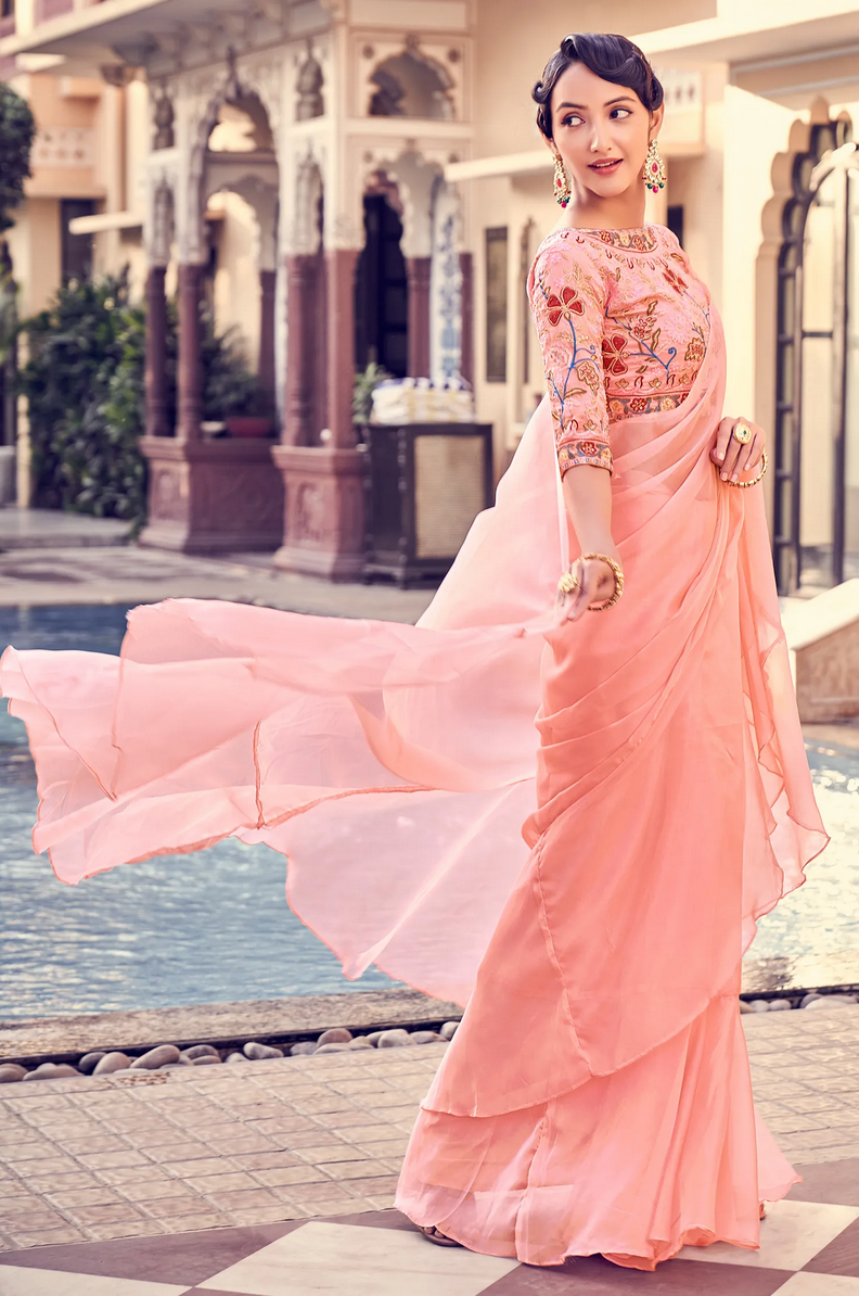 Peach Saree in Satin with Plain - SR25335