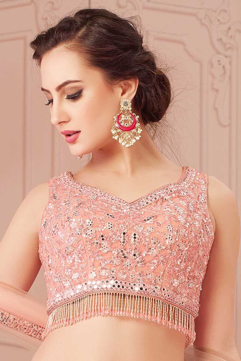 Peach outfit with golden work | Bridal makeup images, Bride, Best bridal  makeup