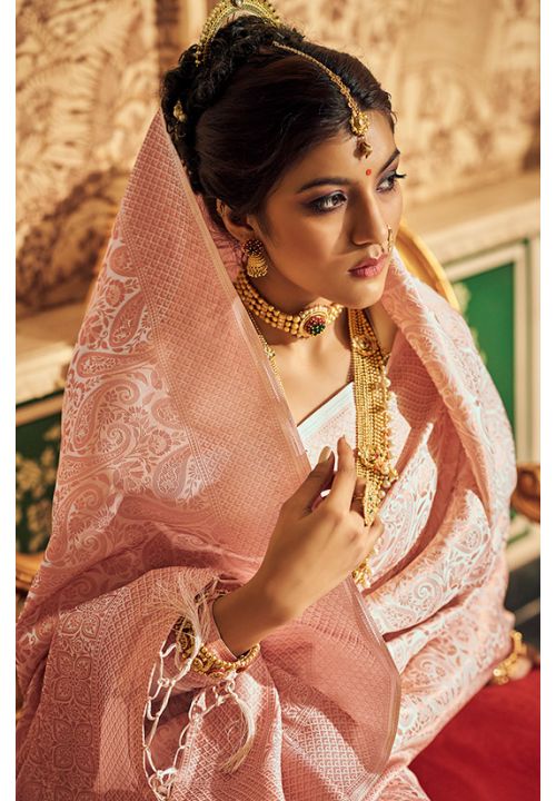 White Pearl Wedding Saree In Kanchivaram Silk SRSA328002 - ShreeFashionWear  