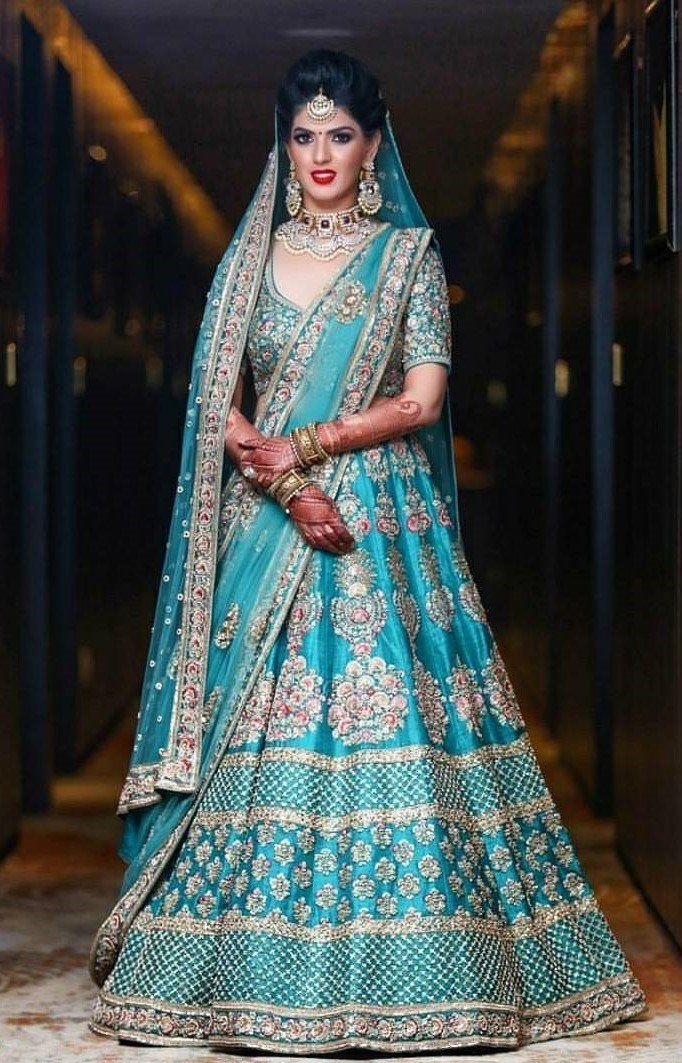 Bridal Indian Blue Wedding Royal Haute Couture Silk Lehenga BRIDAL899 - ShreeFashionWear  