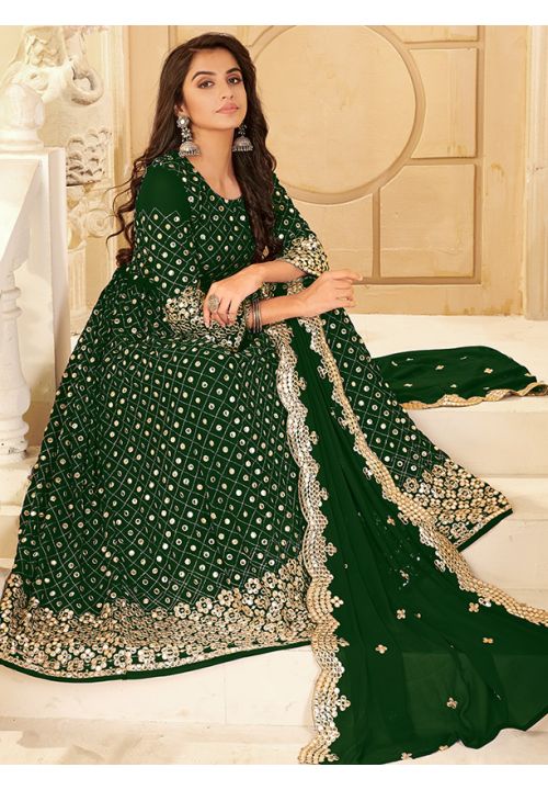 Green Indian Wedding Bridesmaid Long Anarkali Mirror Work SAYS70003 - ShreeFashionWear  