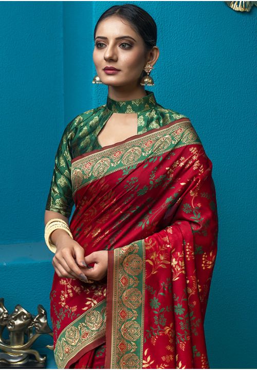 Designer Red Indian Wedding Banarasi Silk Saree SRLLT35103 - ShreeFashionWear  