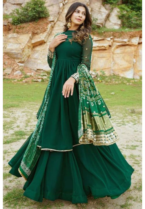Designer Green Flared Georgette Anarkali Suit SFROY307001R - ShreeFashionWear  