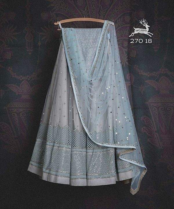 Grey Blue Bridal Handwork Net Silk Lehenga Choli  INS2211 - ShreeFashionWear  