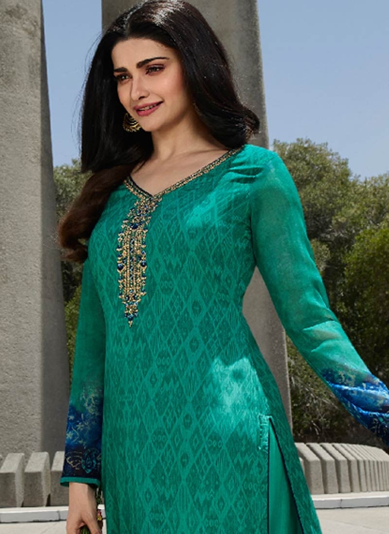 Green Prachi Desai Sangeet Palazzo Suit In Crepe Silk FZSI100785 - ShreeFashionWear  