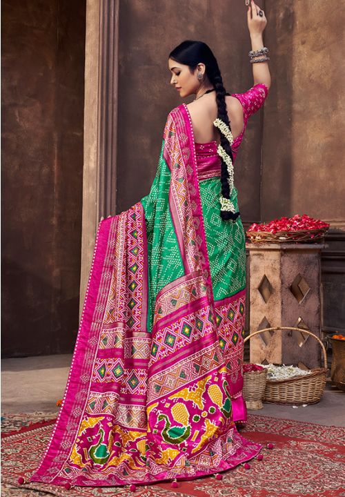 Green Pink Dola Silk Indian Bridesmaid Wedding Saree  SRSA331605 - ShreeFashionWear  