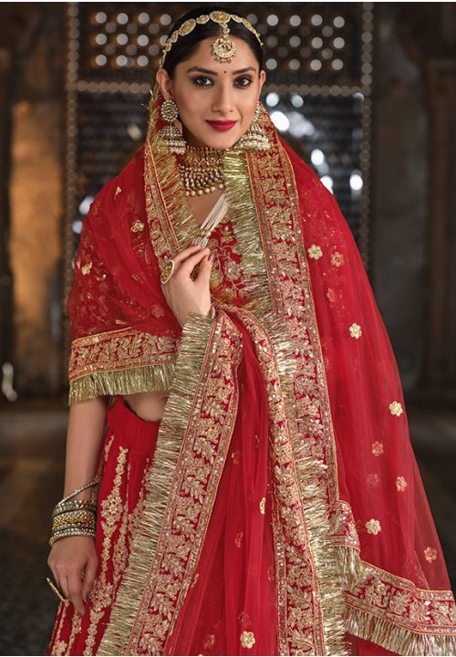Hot Red Bridal Indian Wedding Lehenga Choli In Velvet SRSA352003