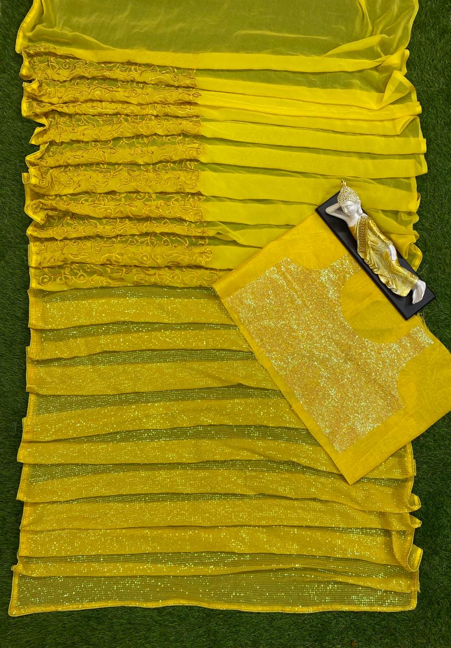 Yellow Indian Westen Designer Partywear Sequence Saree With Embroidered Work BOL435YDS - ShreeFashionWear  