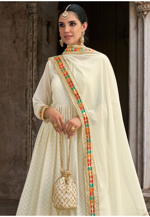 White Long Anarkali Wedding Gown SRSA332502 - ShreeFashionWear  