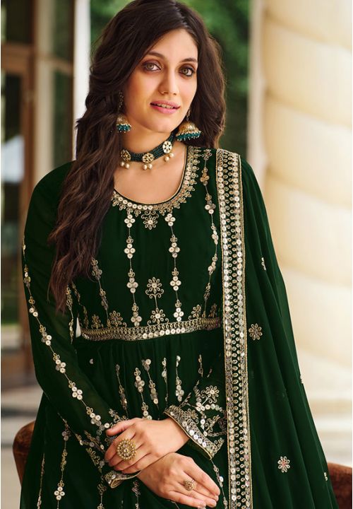 Green Bridal Heavy Embroidery Long Anarkali Suit In Georgette SRSA344001