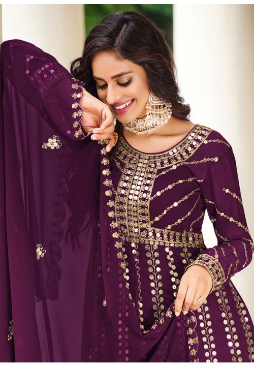 Purple Bridal Heavy Embroidery Long Anarkali Suit In Georgette SRSA344002