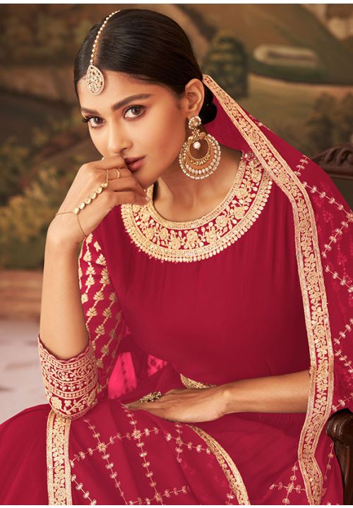 Red Georgette Indian Wedding Ready Made Anarkali Suit SRYS79503 - ShreeFashionWear  