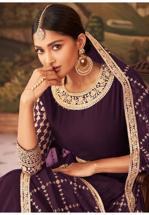 Purple Georgette Indian Wedding Ready Made Anarkali Suit SRYS79504 - ShreeFashionWear  
