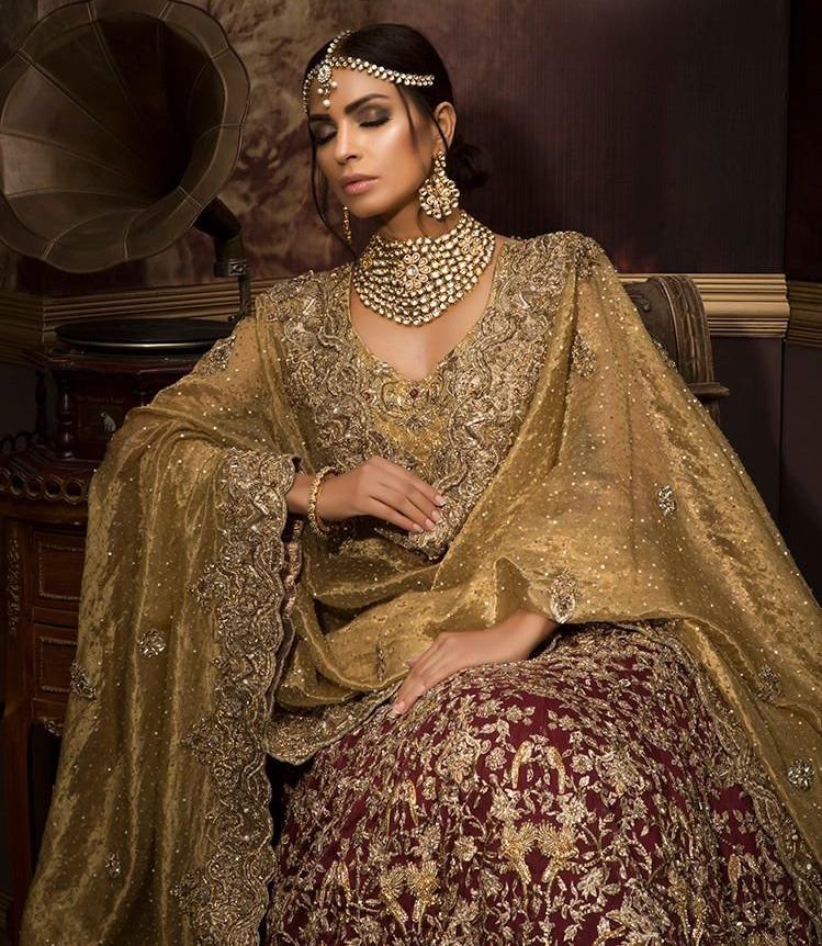 Bridal Lehenga Choli Set Gold And Maroon In Organza Silk INS90 - ShreeFashionWear  