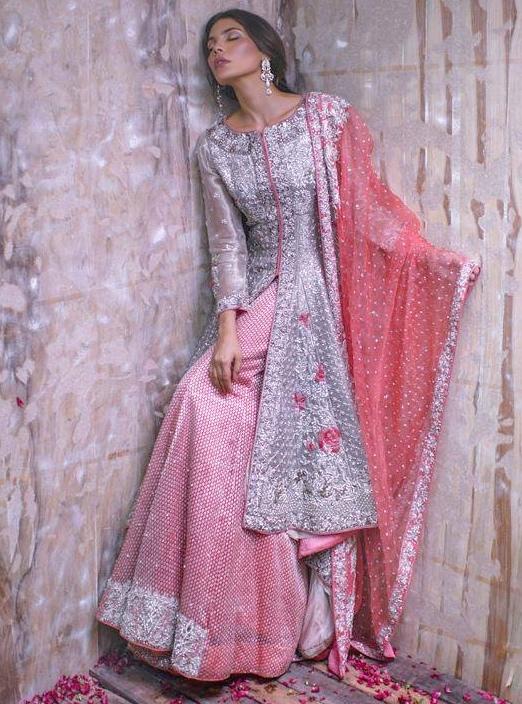 Bridal Wedding Lehenga Set Pink Silver With Hand Embroidery Work INS432 - ShreeFashionWear  