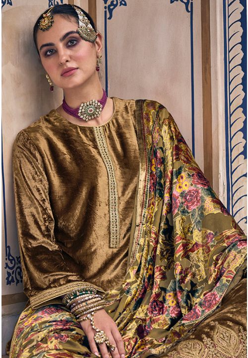 Bronze Gold Plus Size Readymade Salwar Pants In Velvet SFSTL22905