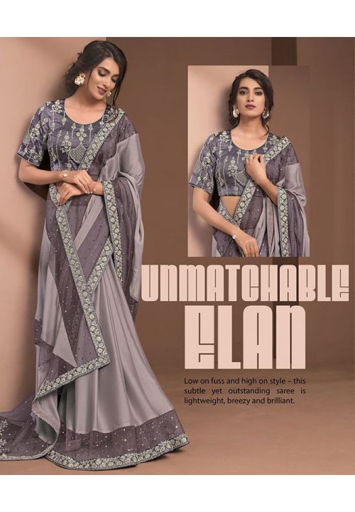 Buy Naeusa Florel Designer Banarasi Silk Saree Grey Colour with Blouse for  Women Online at Best Prices in India - JioMart.