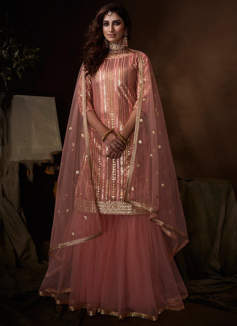 Pink Sangeet Party Net Fully Sequinned Sharara Suit FZ108 - ShreeFashionWear  