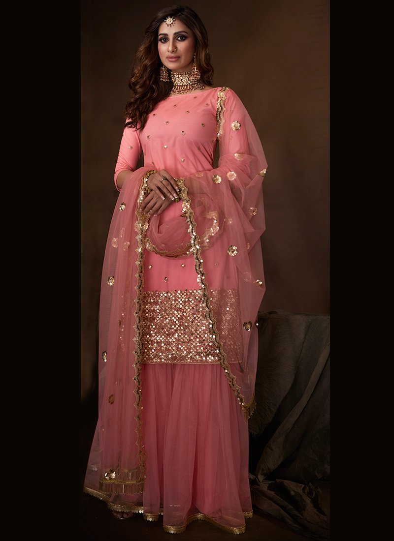 Pink Sangeet Party Net Fully Sequinned Sharara Suit FZ106 - ShreeFashionWear  