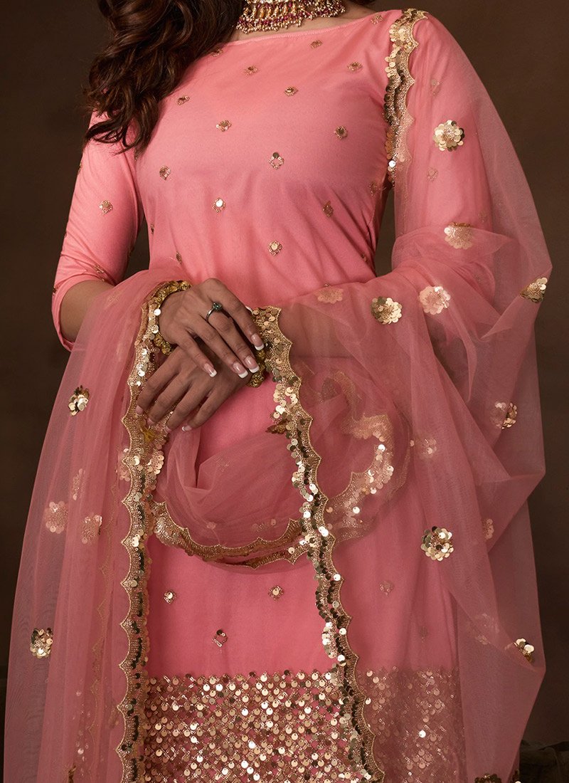 Pink Sangeet Party Net Fully Sequinned Sharara Suit FZ106 - ShreeFashionWear  