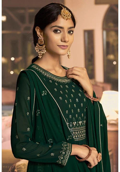 Green Indian Anarkali Wedding Gown In Georgette SFYS88503
