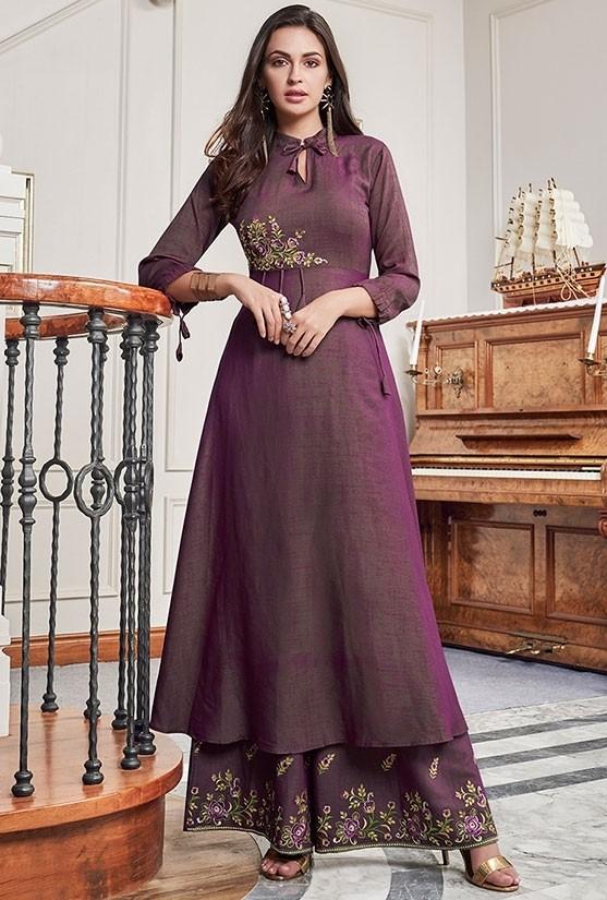 Online Readymade Cotton Palazzo Suit In Purple SHREE907 - ShreeFashionWear  