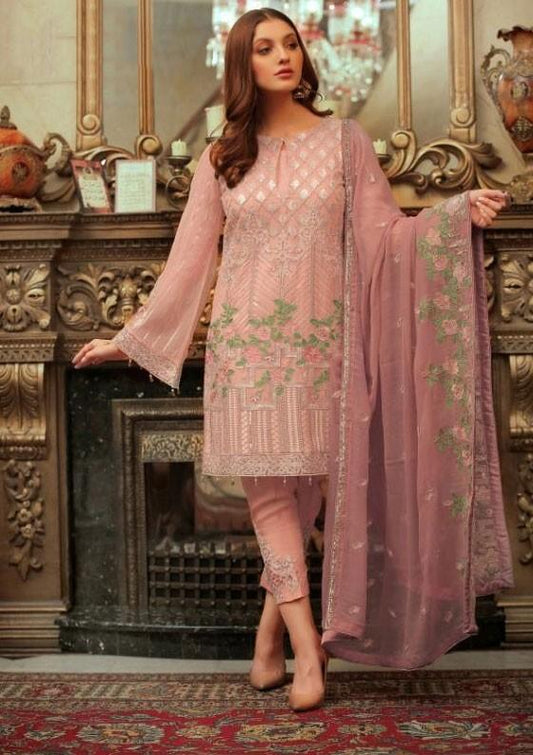 Partywear Peach Floral Georgette Salwar Suit  ID3242 - ShreeFashionWear  
