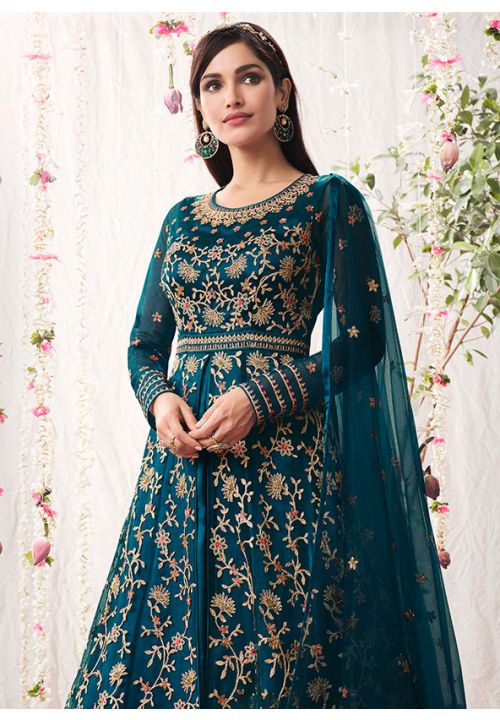 Teal Wedding Reception Designer Net Anarkali Suit SRSWG7207 - ShreeFashionWear  