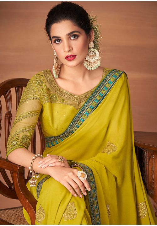 Yellow Saree In Georgette Silk With Embroidery Work – ReplicaVilla