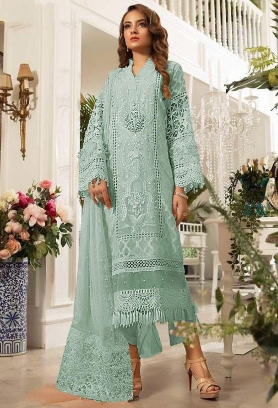 Embroidered Mint Blue Organza Pant Style Suit SY2419 - ShreeFashionWear  