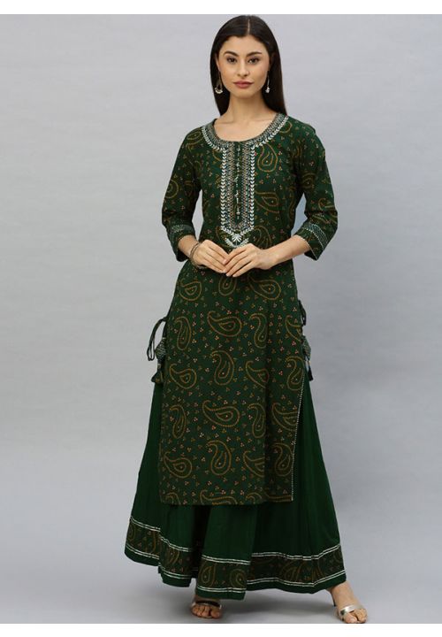 Green Designer Pure Cotton Kurti With Sharara SHRE028 - ShreeFashionWear  