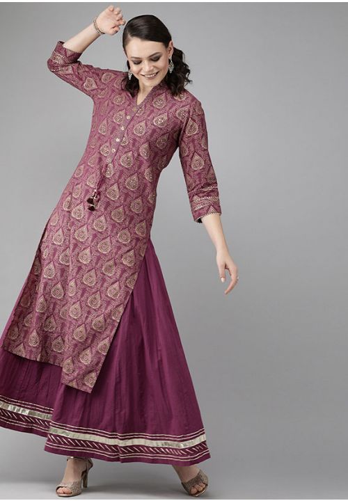 Purple Designer Pure Cotton Kurti With Palazzo Suit SHRE024 - ShreeFashionWear  