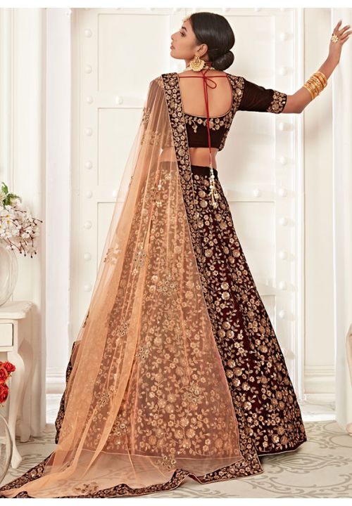 Maroon Bridal Indian Pakistani Bridal Lehenga In Velvet SRZC1101 - ShreeFashionWear  