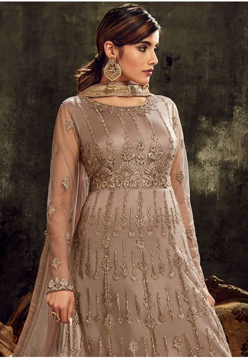 Brown Bridal Anarkali Gown In Net Heavy Embroidery Work SFHLD2705 - ShreeFashionWear  