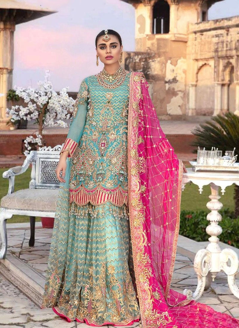 Buy Sangeet Turquoise Palazzo Suit Salwar Kameez In Net FAS453 - ShreeFashionWear  