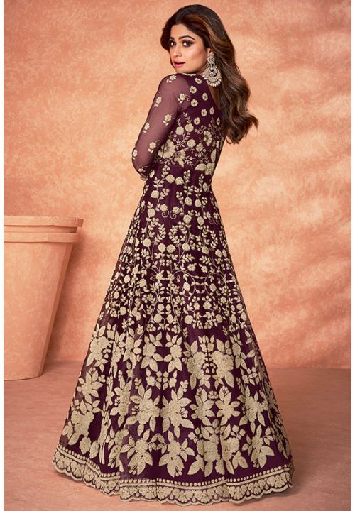 Burgundy Wedding Long Anarkali Suit Gown SRSA332400 - ShreeFashionWear  