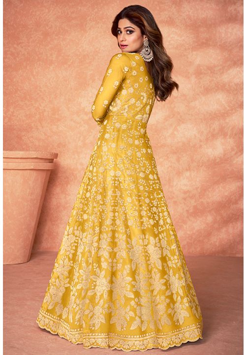 Yellow Wedding Long Anarkali Suit Gown SRSA332403 - ShreeFashionWear  