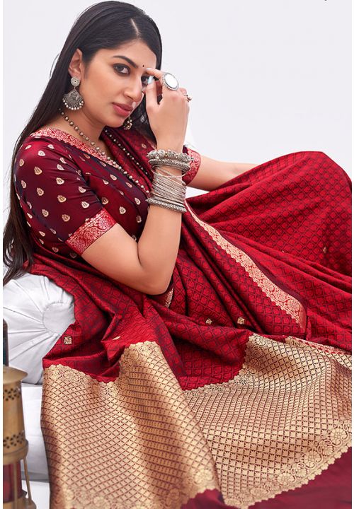 Designer Red Indian Wedding Banarasi Silk Saree SRSA322104 - ShreeFashionWear  