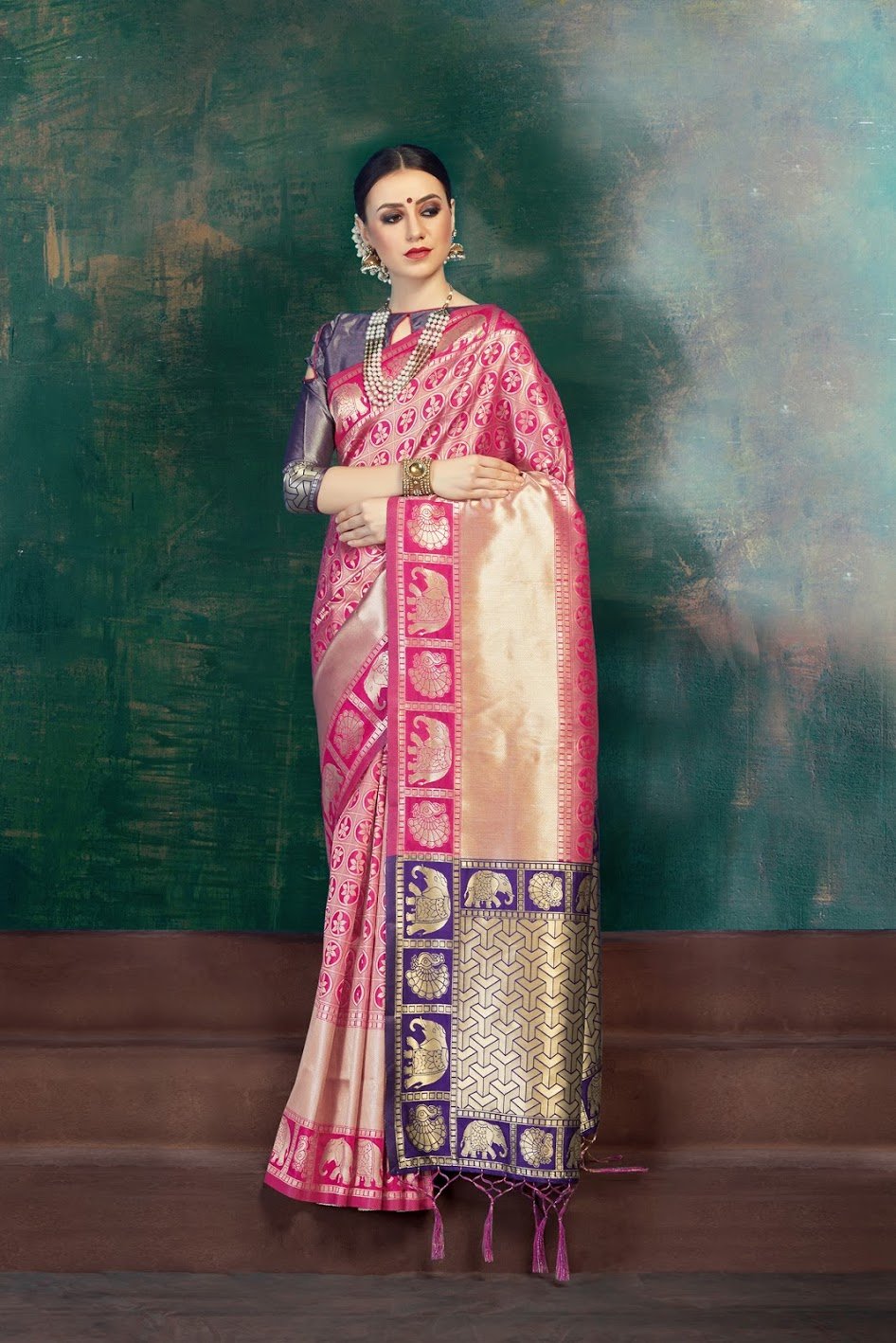 Banarasi Silk Saree In Magenta Multi Print SFYN03 - ShreeFashionWear  