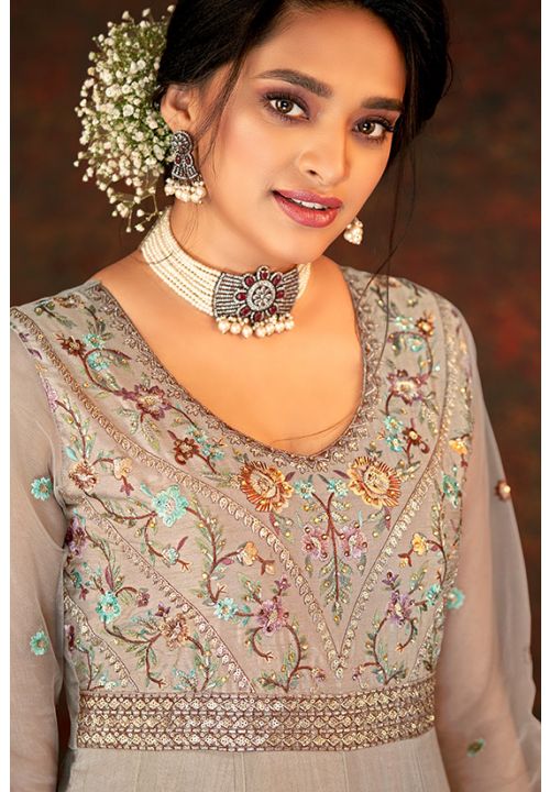 Beige Engagement Wedding Anarkali Suit In Net SFWHLD4006 - ShreeFashionWear  